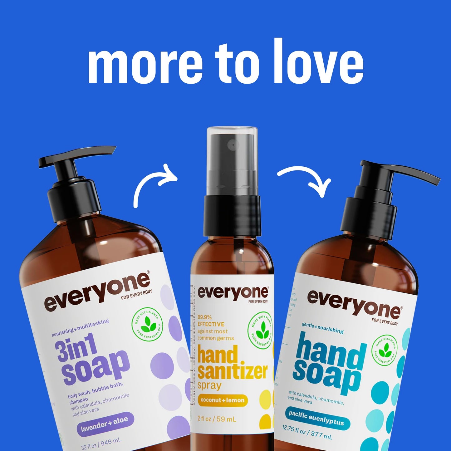 Everyone 3-in-1 Lavender Lullaby soap bottles in home bathroom setting