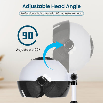 Findabetter professional stand up hair dryer showing the height adjustment feature from forty one to fifty three inches.