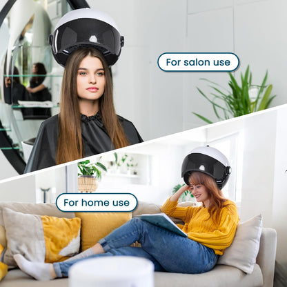 Findabetter ionic sit under hair dryer being used for a professional deep conditioning hair treatment.