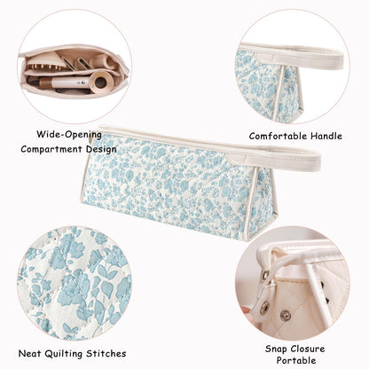 RSRSLEII quilted cotton hair dryer pouch packed with styling tools inside a travel luggage suitcase