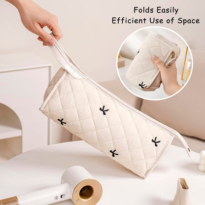 RSRSLEII multi functional hair product storage bag being held by the convenient top carrying handle