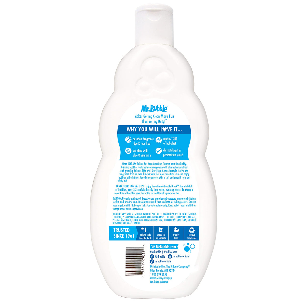 Mr. Bubble tear free bubble bath label details