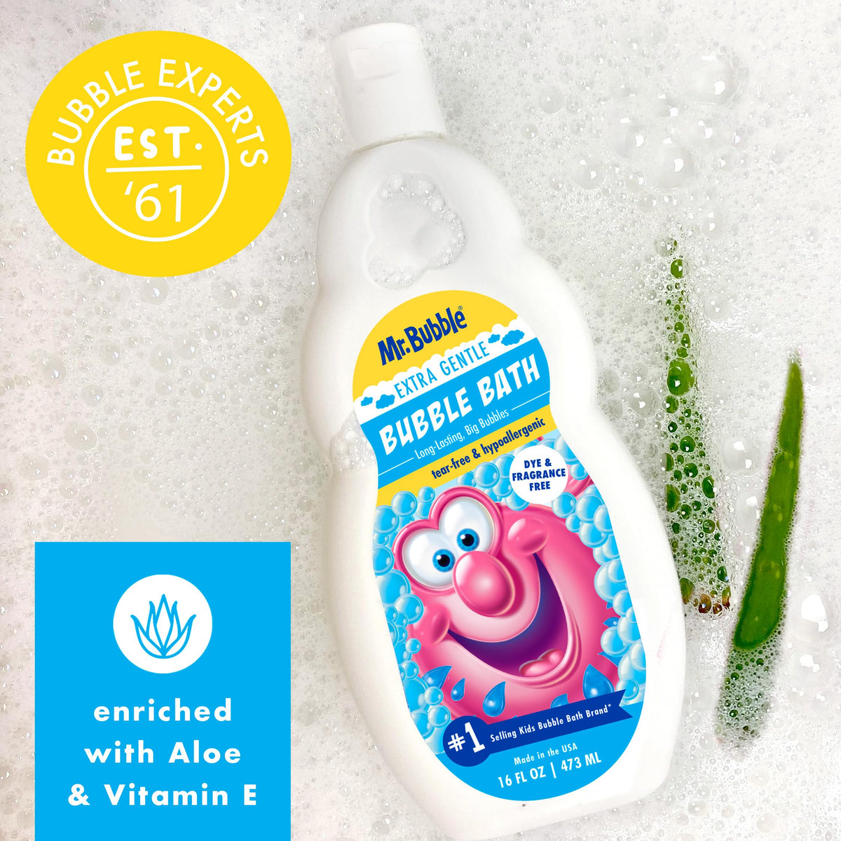 Mr. Bubble hypoallergenic bubble bath bottles top view