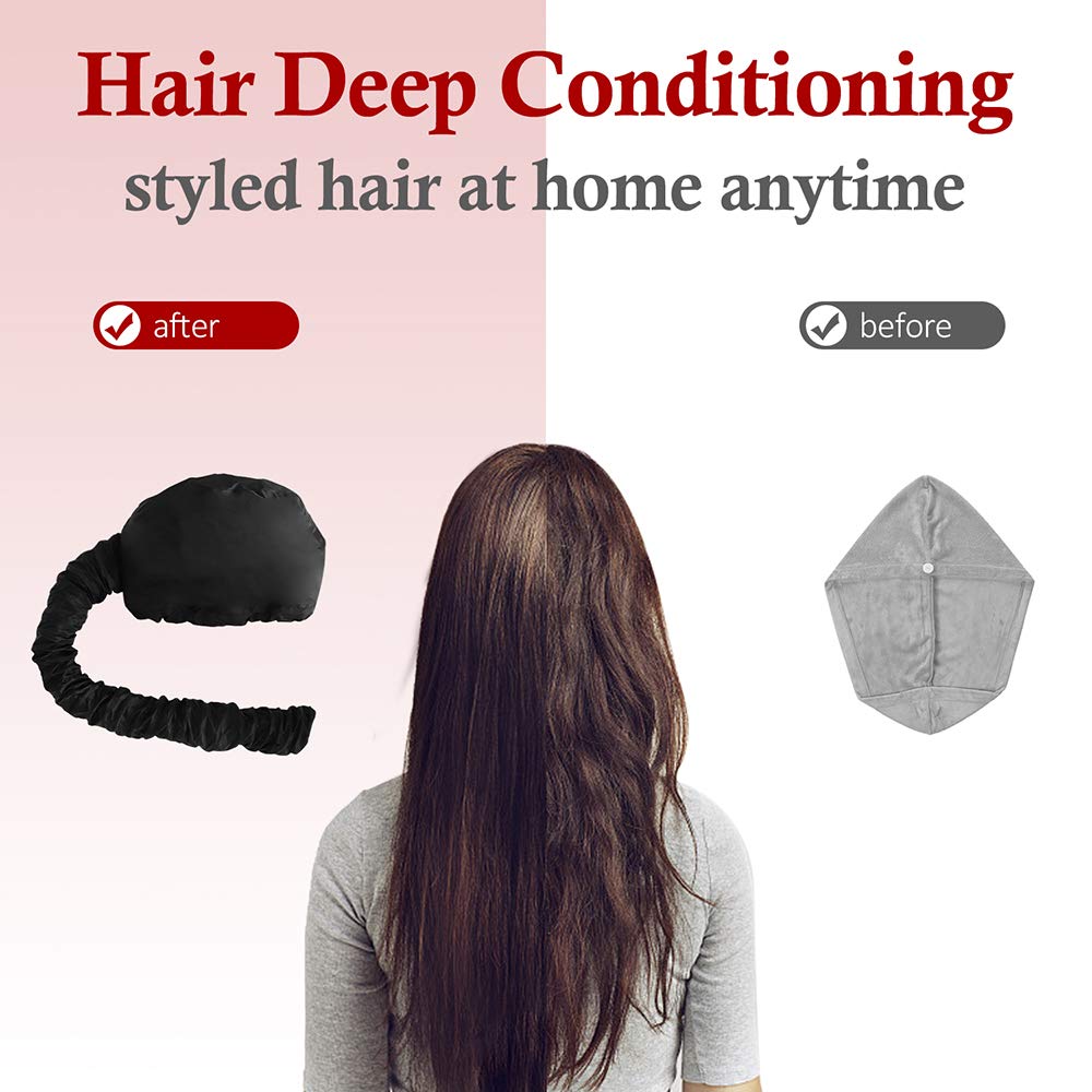 Upgraded soft hair dryer bonnet cap being used for home salon deep conditioning and hair styling