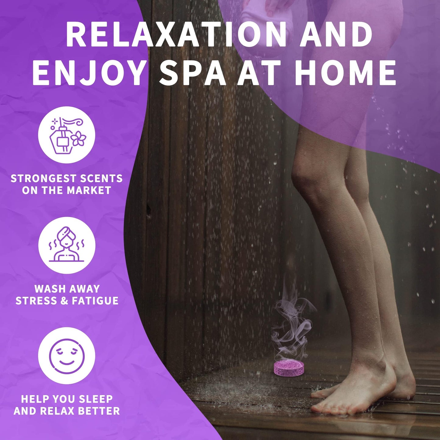 Stress relief shower fizzers with natural essential oils for congestion and sinus ease