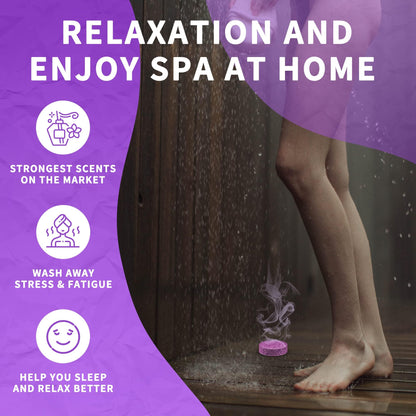 Stress relief shower fizzers with natural essential oils for congestion and sinus ease