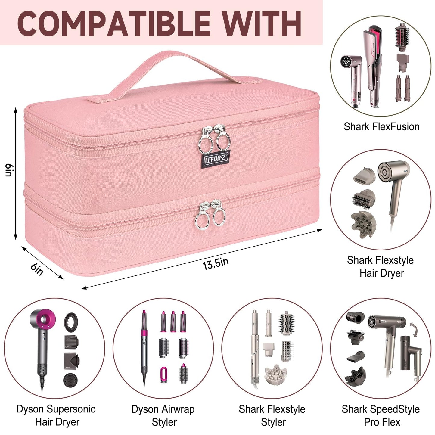 LEFOR-Z hot hair tools storage bag top view highlighting the durable reinforced carrying handle