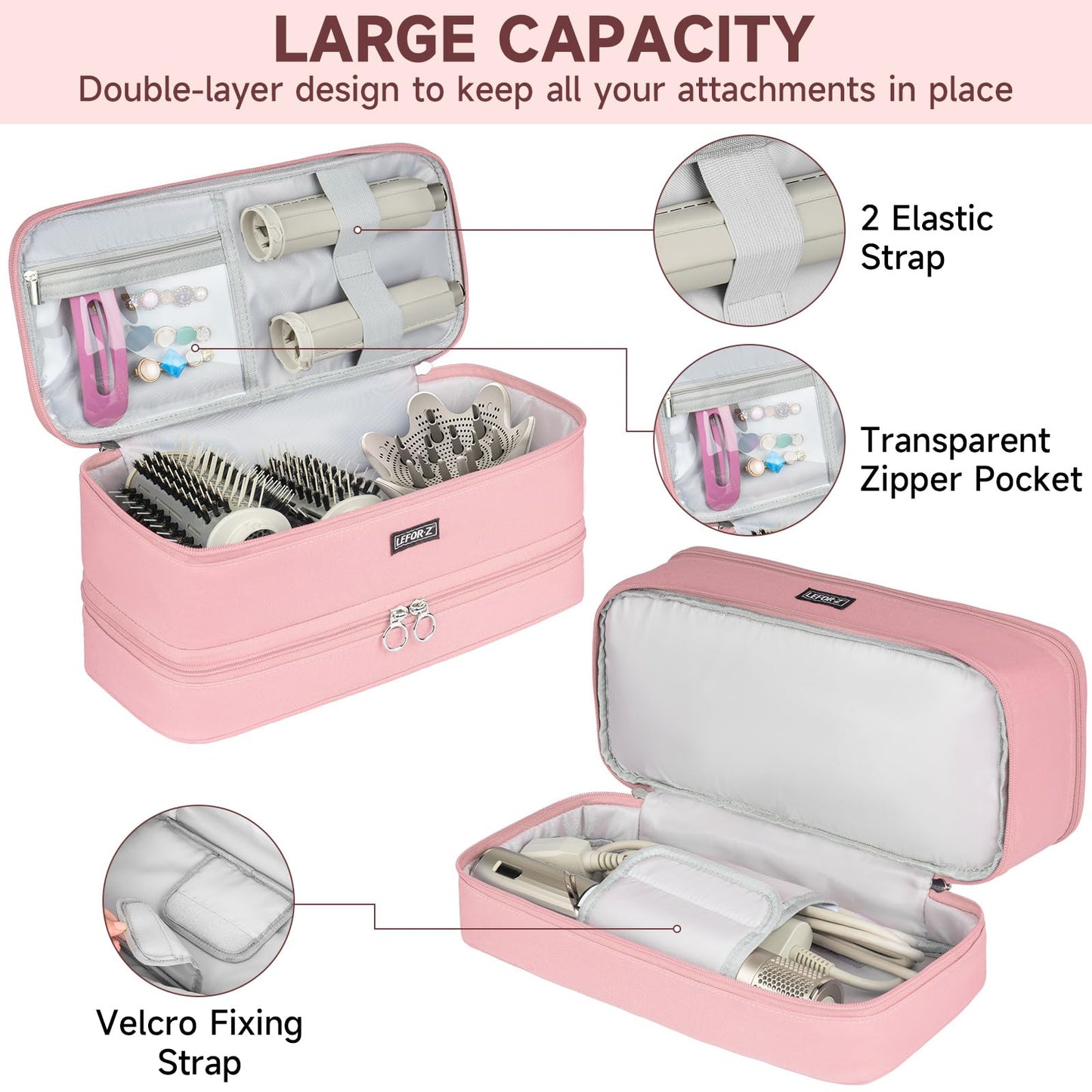 LEFOR-Z travel protective case close-up display of the heavy-duty smooth dual zippers