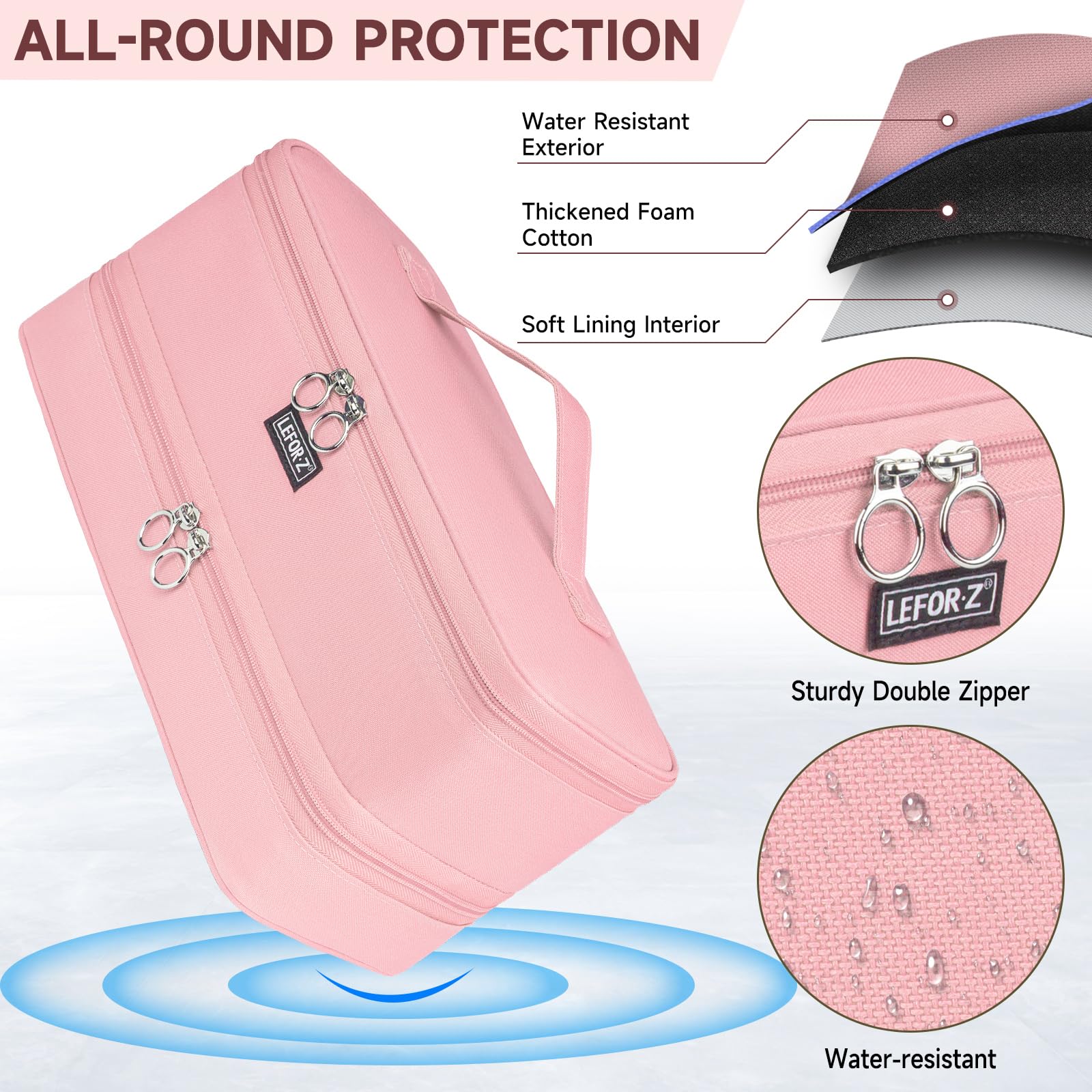 LEFOR-Z pink styler case demonstrating the secure internal elastic fixing straps for accessories