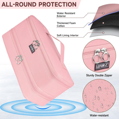LEFOR-Z pink styler case demonstrating the secure internal elastic fixing straps for accessories