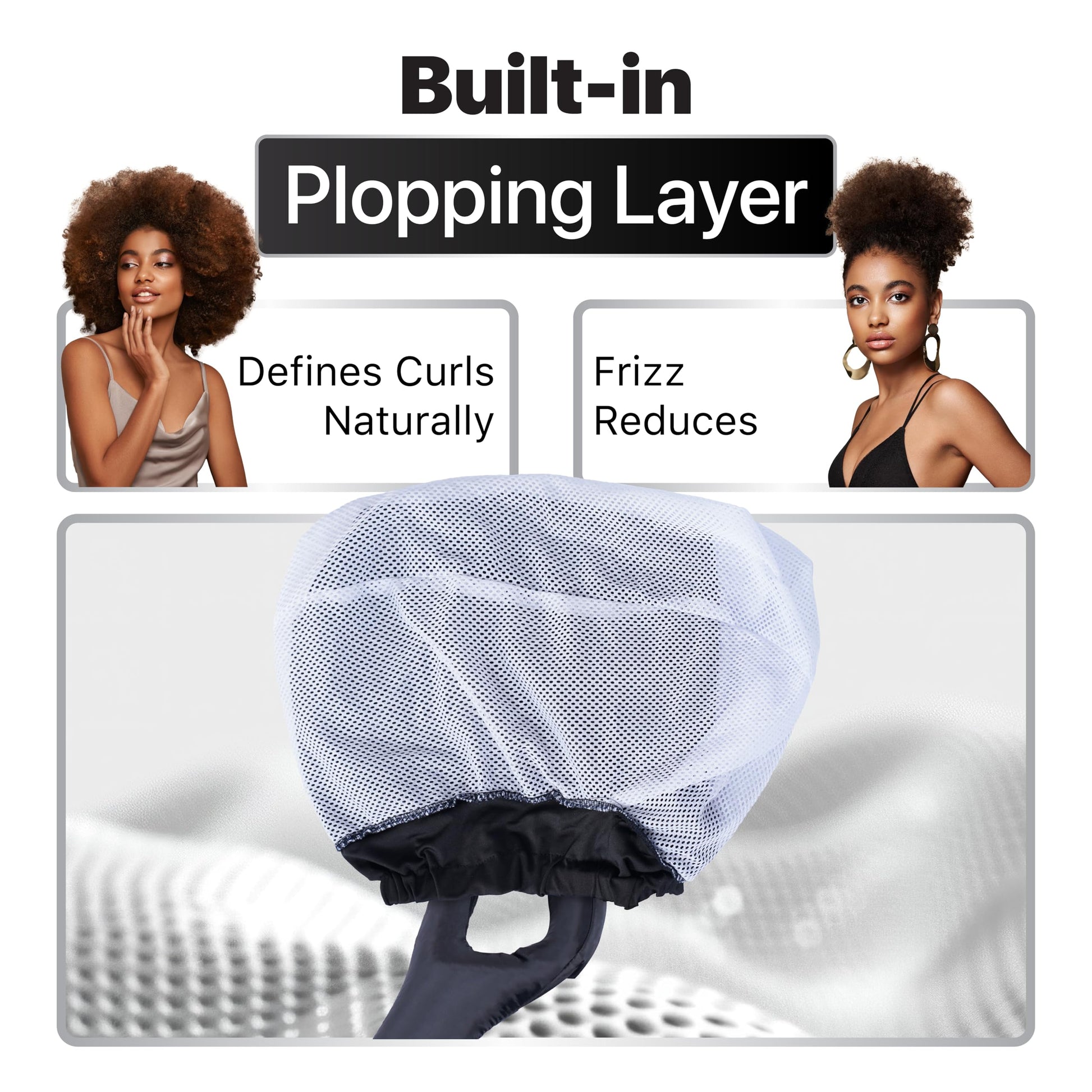 Close up of the adjustable chin strap and drawstring closure on the Granteva hair drying cap.