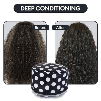 LIARTY hair thermal spa hat showing the one button temperature control switch