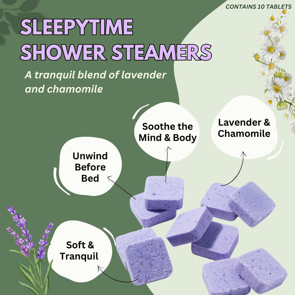 The Herbal Zen Sleepytime shower tablets arranged outside pouch
