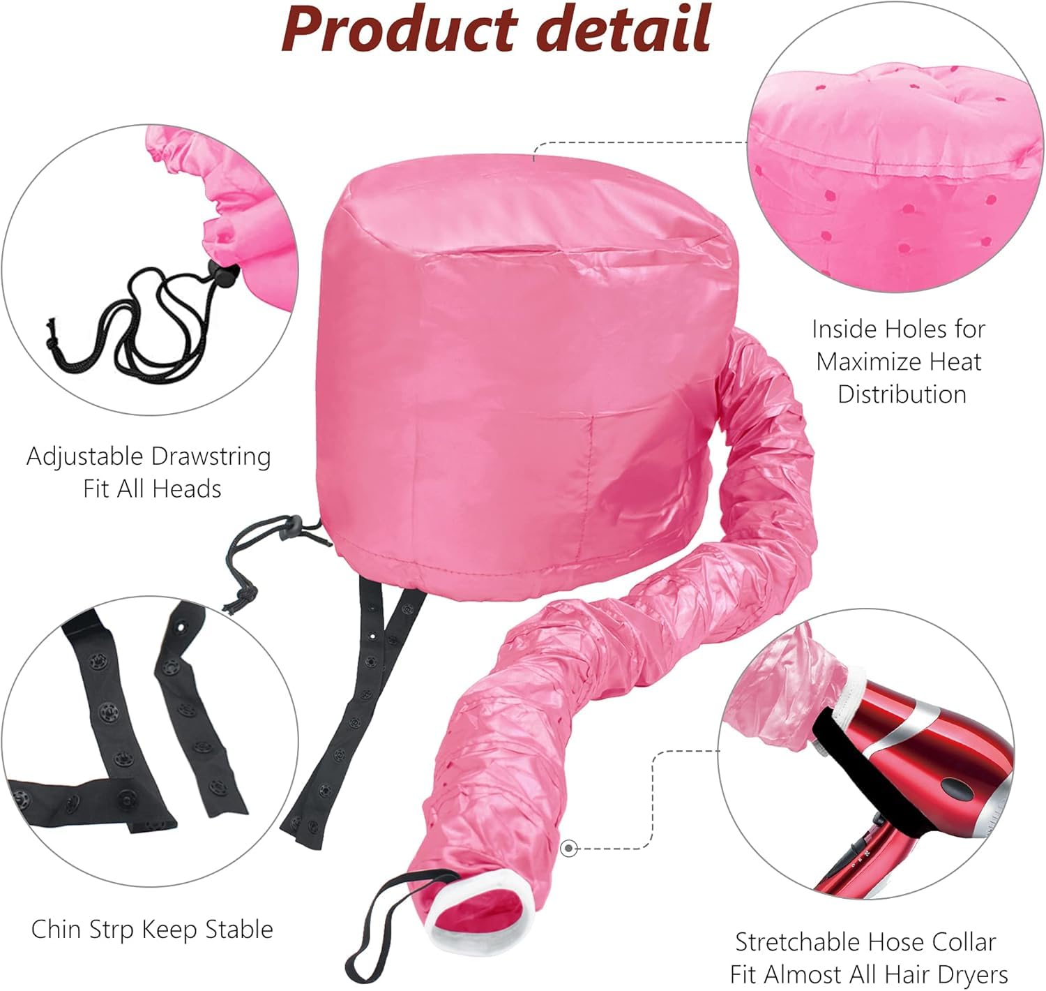Beautyours soft hooded hair dryer cap connected to a blow dryer nozzle