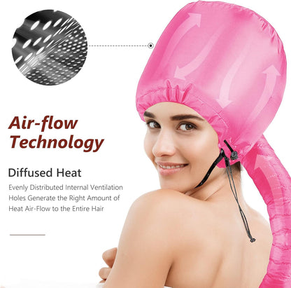 Adjustable chin strap and drawstring details on Beautyours portable hair drying bonnet