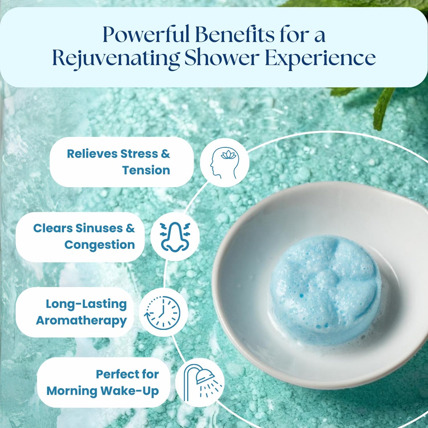The Lavish Goat aromatherapy shower bomb tablet dissolving slowly on a bathroom shelf.