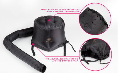 Beauté Seoul hair treatment cap folded down neatly into its compact travel storage pouch.
