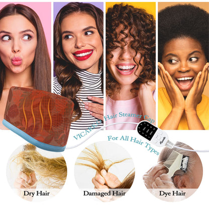 Deep conditioning hair steamer hat demonstrating the adjustable drawstring feature.