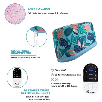 Close up view of the long power cord on the portable hair spa cap.
