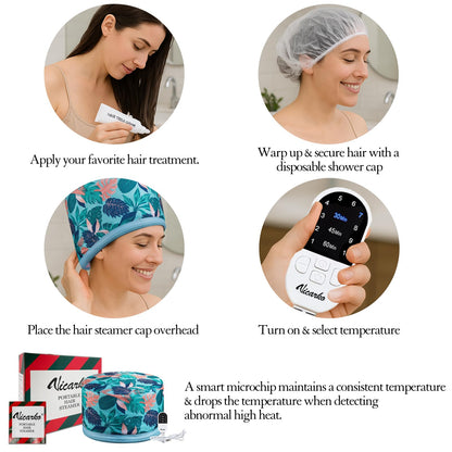 VICARKO hot oil treatment heating cap packaged for home hair spa use.