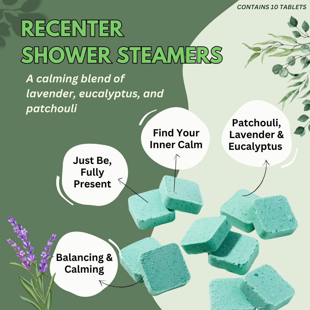 Handcrafted USA made lavender and eucalyptus shower bomb tablet close up.