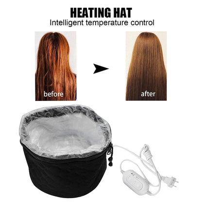 XNX home hair spa beauty nourishing heating hat showing the adjustable secure drawstring mechanism