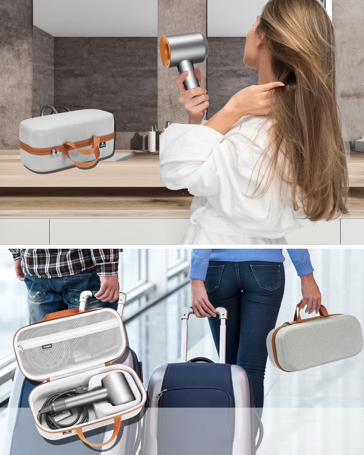 RAIACE gray hard shell cosmetic carrying case side angle view closure