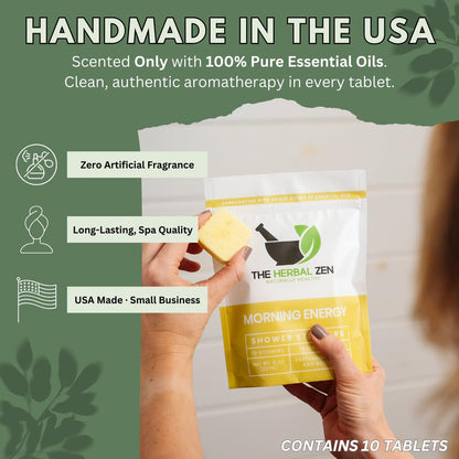 The Herbal Zen morning energy wellness package layout with ingredients