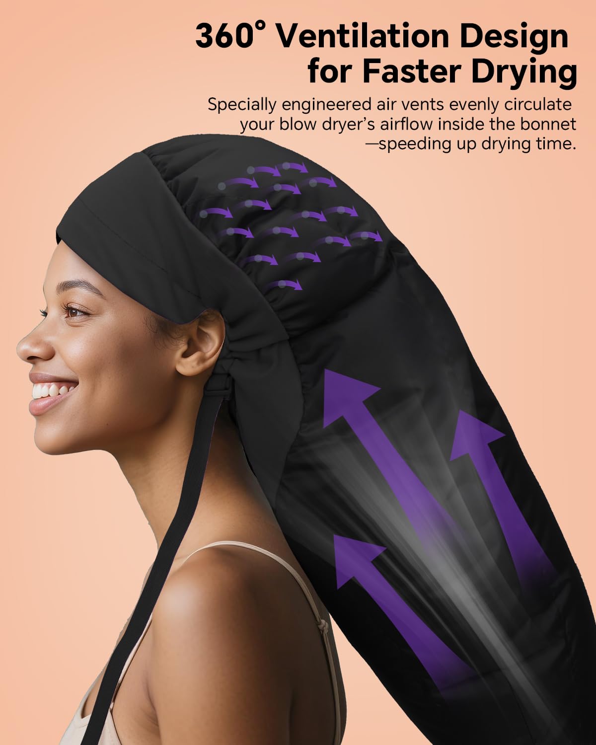 Boloye hooded hair dryer cap showing the extensive ventilation hole pattern designed for even heat distribution across curls.