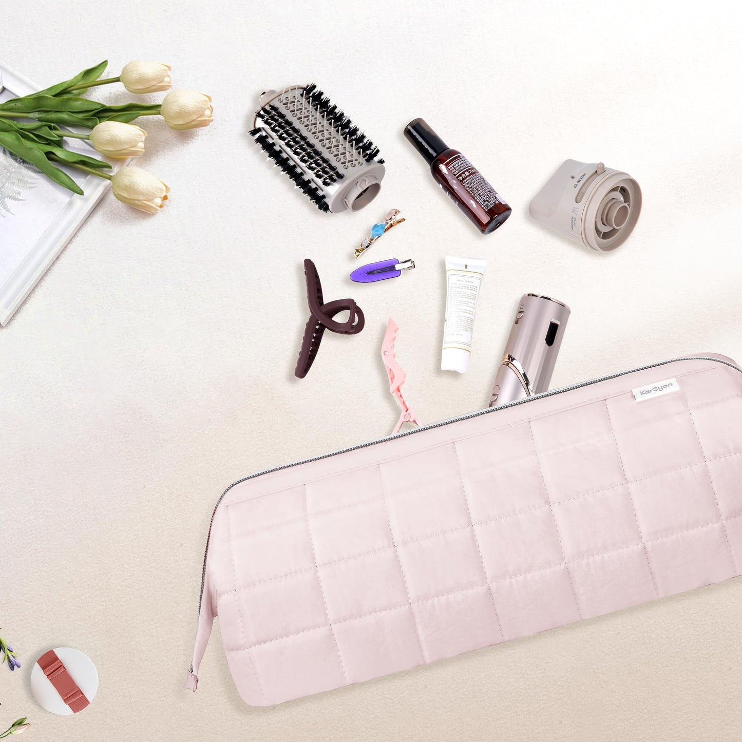 KarSyon pink travel organizer bag top handle and zipper details