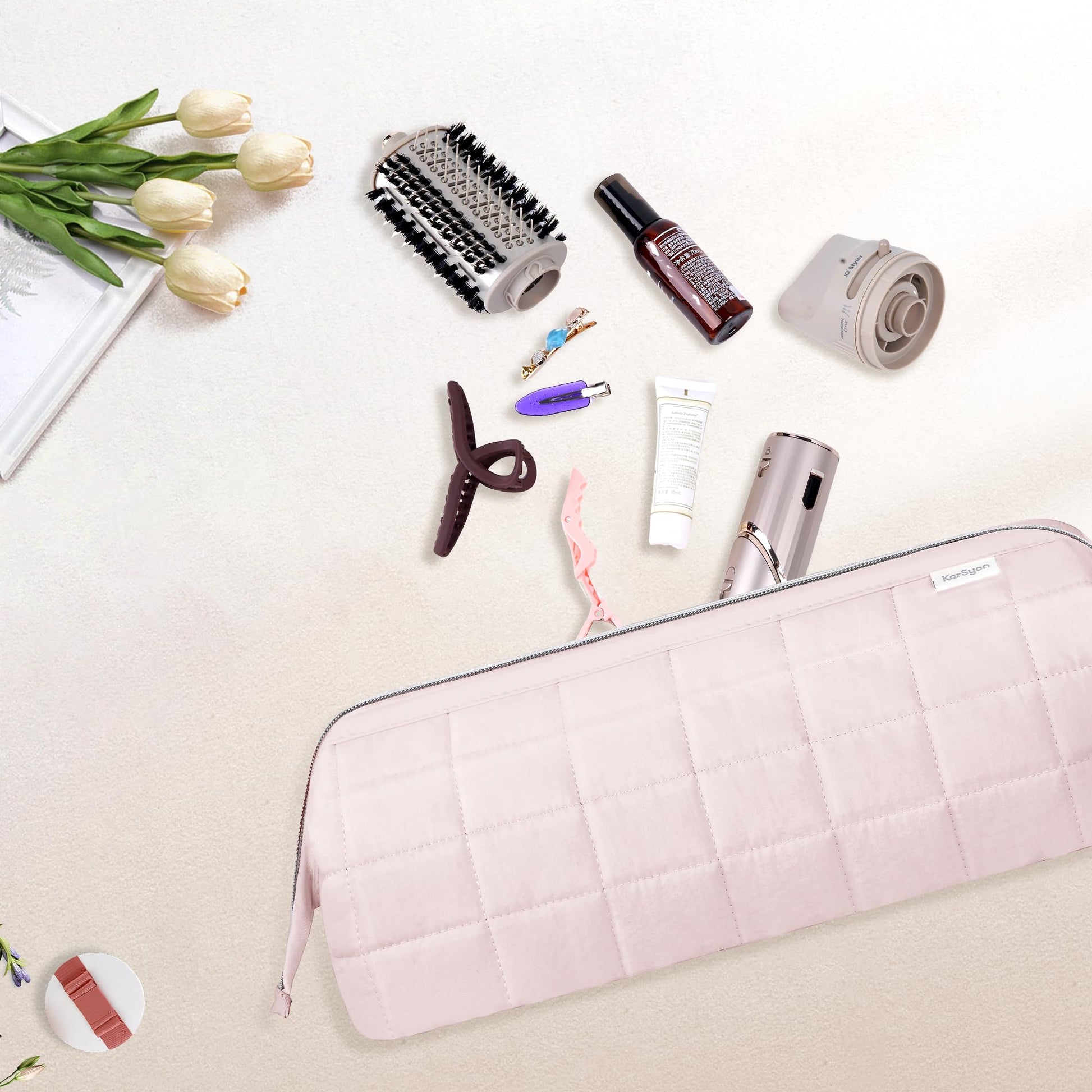 KarSyon pink travel organizer bag top handle and zipper details