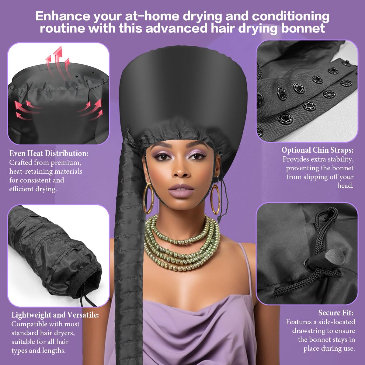 Flexible hose extension connecting portable hair bonnet cap to handheld blow dryer