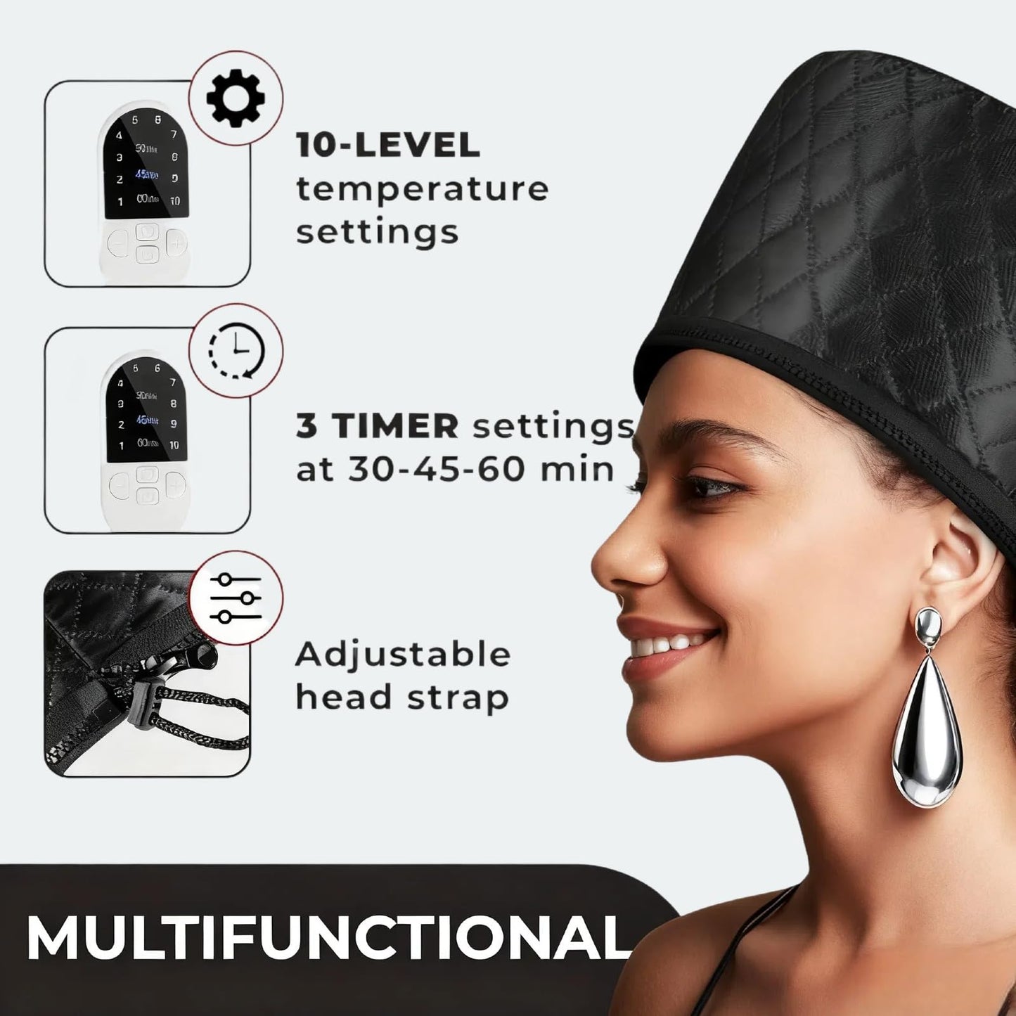 SAMMOO hair spa cap for home use highlighting the adjustable drawstring closure for a comfortable and secure fit.