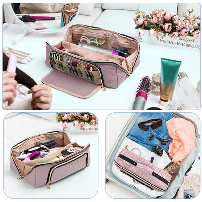 ELCUPA travel essentials pouch being zipped closed with durable dual zippers