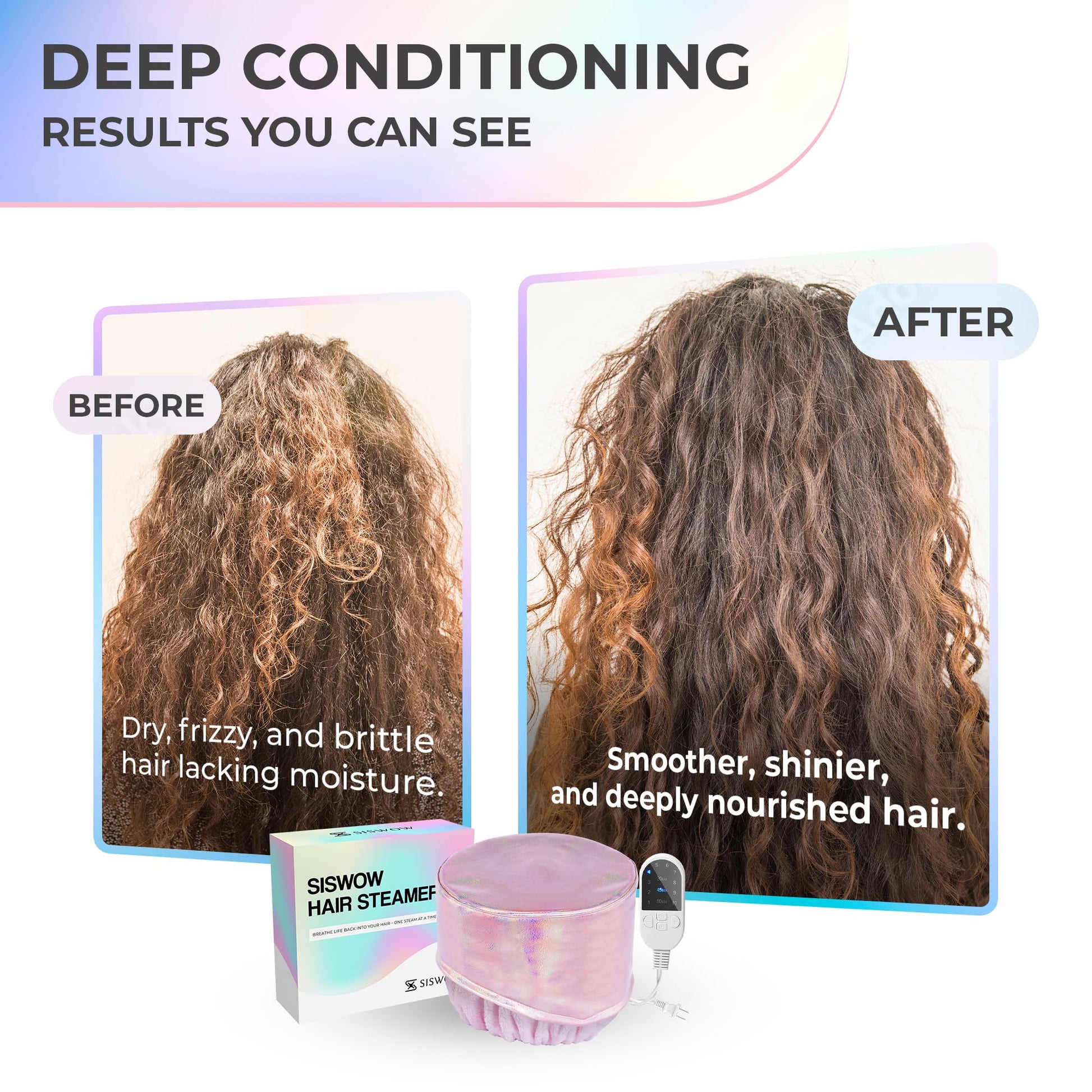 Thermal hair steamer cap for home hair treatment with ten adjustable heating levels displayed clearly.