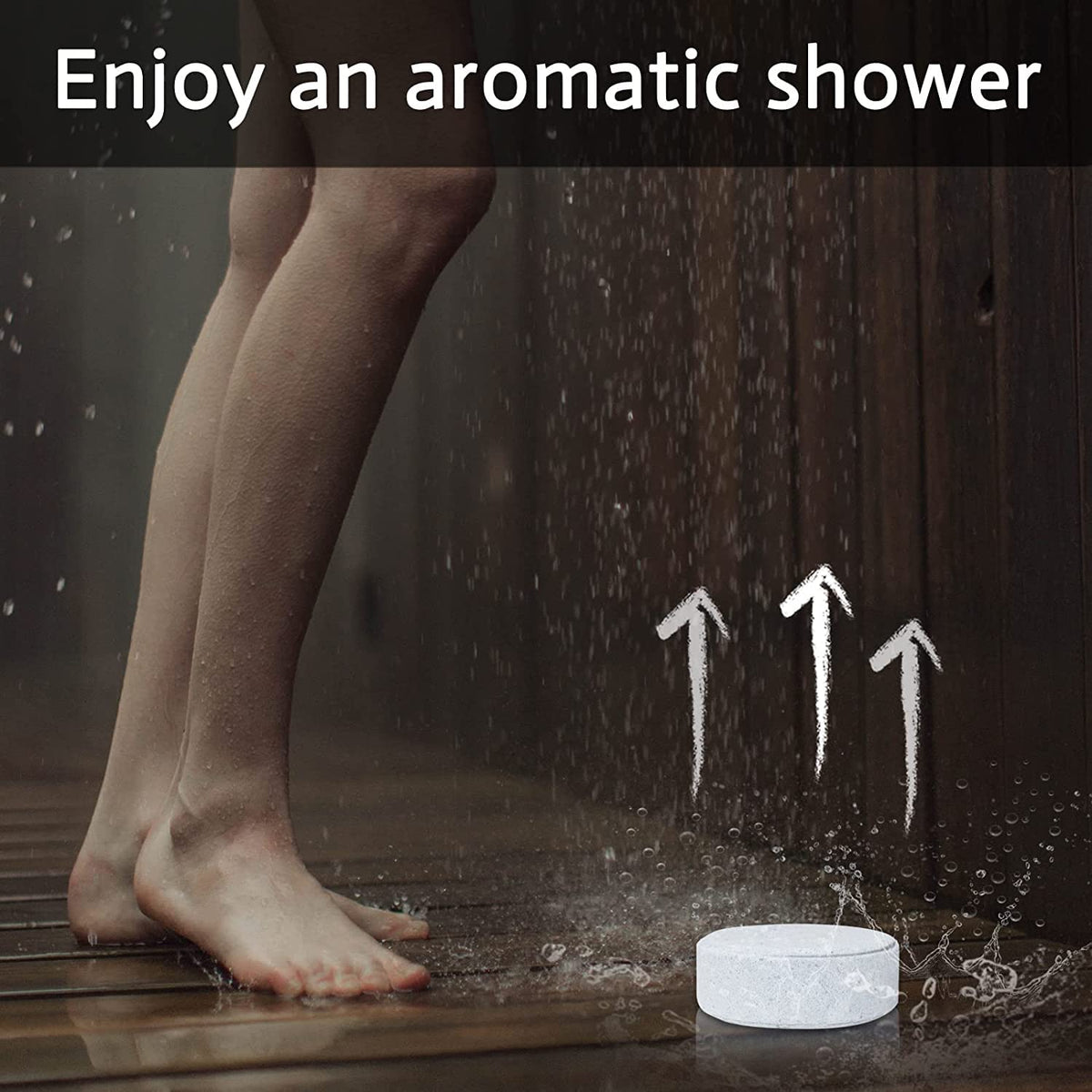 Lifestyle view of shower steamers arranged for bathroom self-care