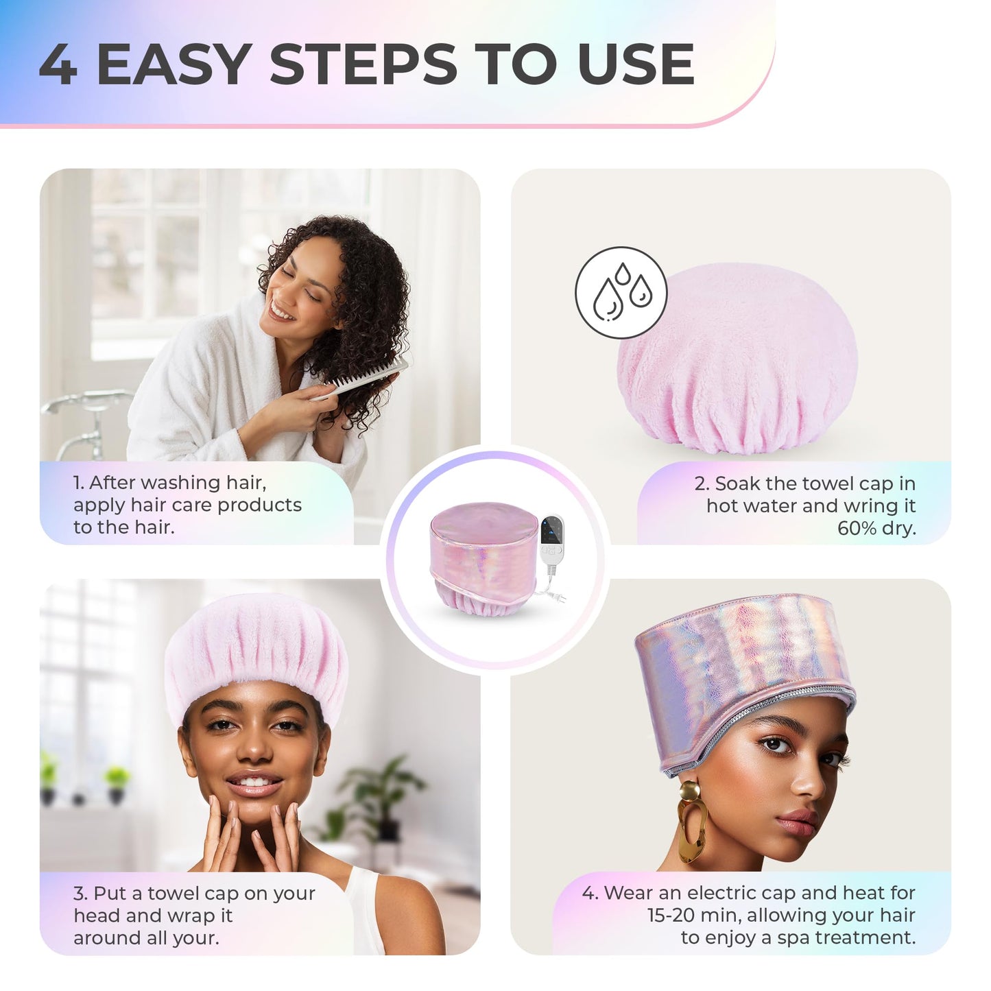 Orjiadian thermal steam cap connected to its digital temperature control unit for home hair salon styling.