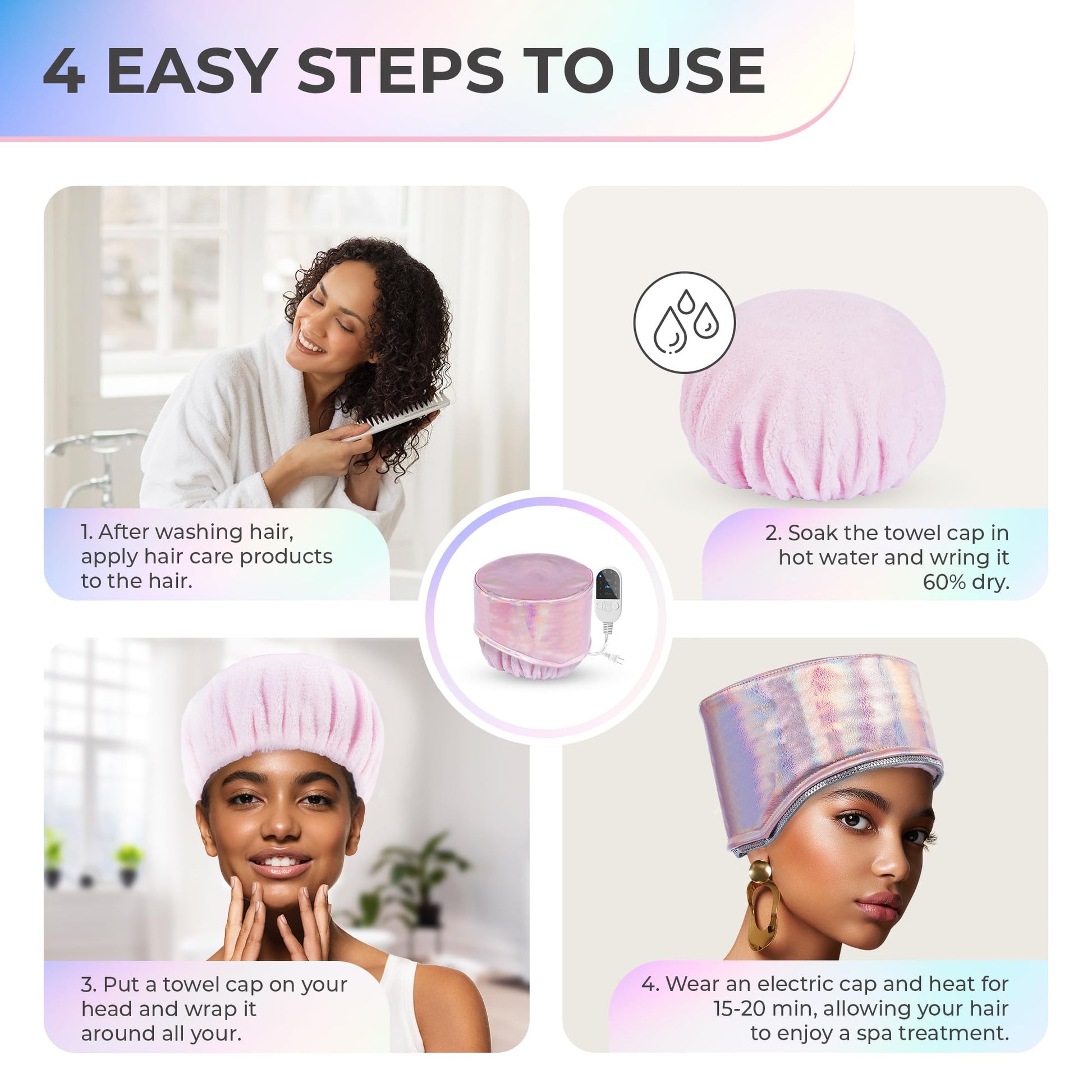 Orjiadian thermal steam cap connected to its digital temperature control unit for home hair salon styling.