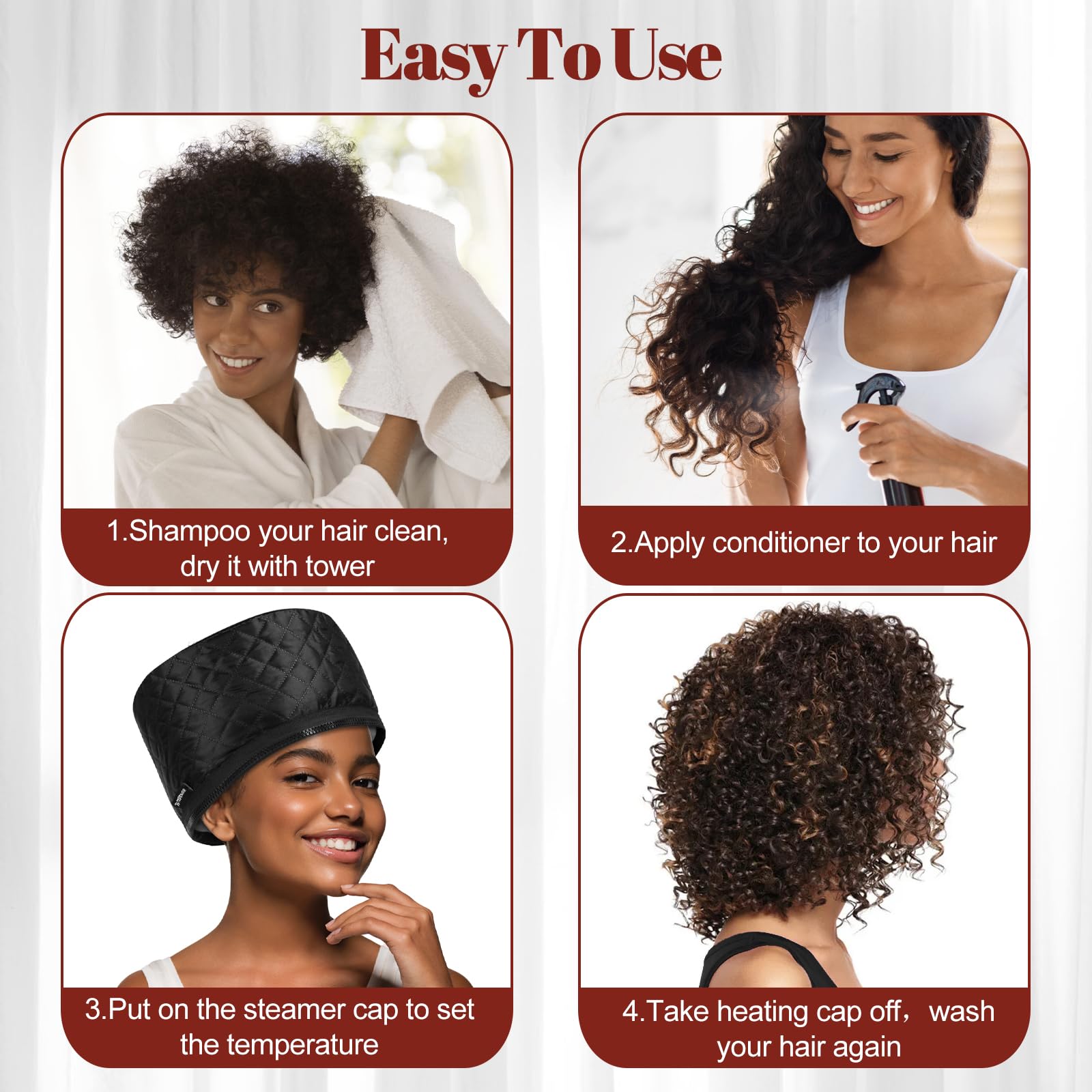 Bilinavy hair steamer packaging setup showing the compact portable thermal cap along with its power adapter and detailed user instructions manual