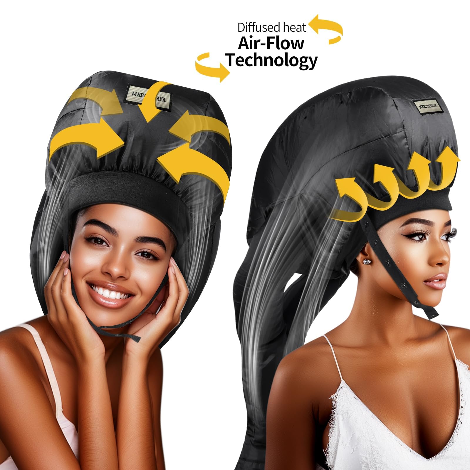 Soft diffuser cap attachment with adjustable drawstring for deep conditioning at home