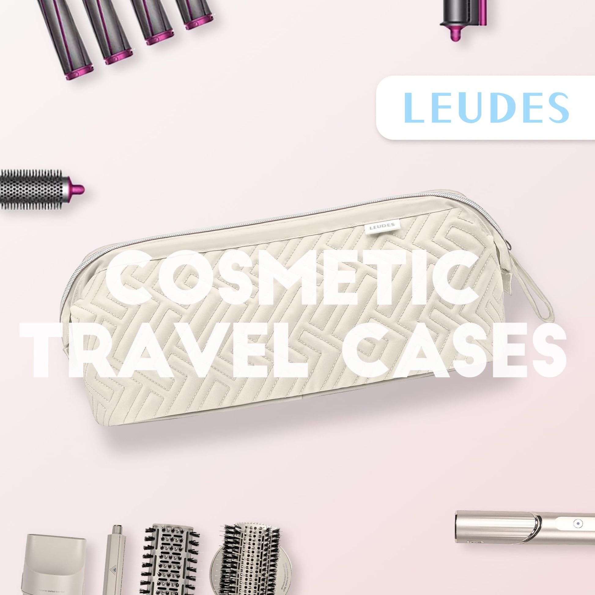 Leudes waterproof styler organizer bag showing internal padded compartments
