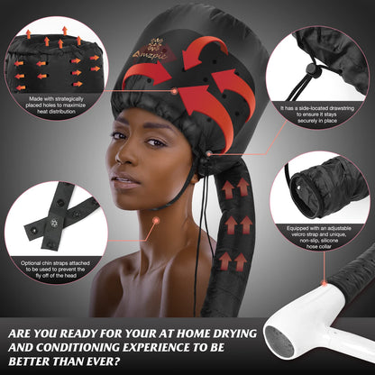 Amzpic soft hooded hair dryer cap connected to a handheld blow dryer hose