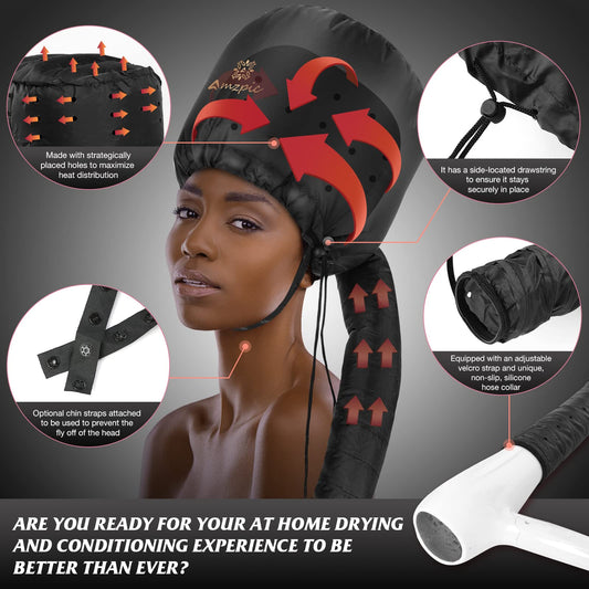 Amzpic soft hooded hair dryer cap connected to a handheld blow dryer hose