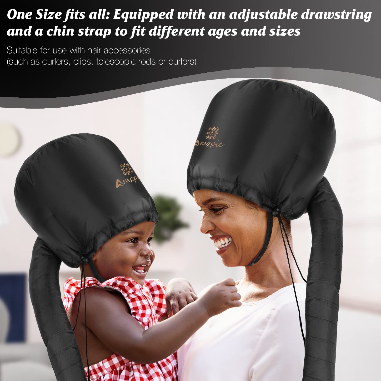 Hands free soft hair dryer bonnet package containing headband and storage bag