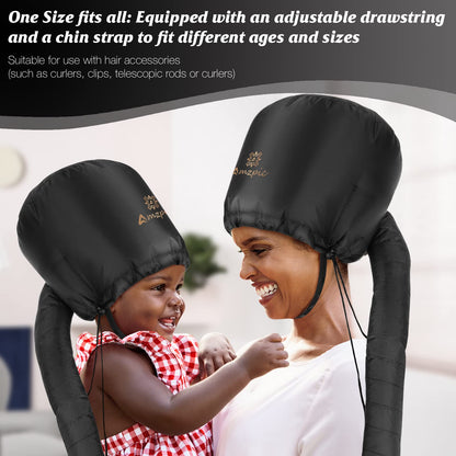 Hands free soft hair dryer bonnet package containing headband and storage bag