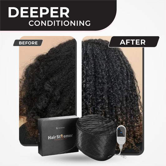 Thermal heat cap for natural hair care showing adjustable digital controller buttons