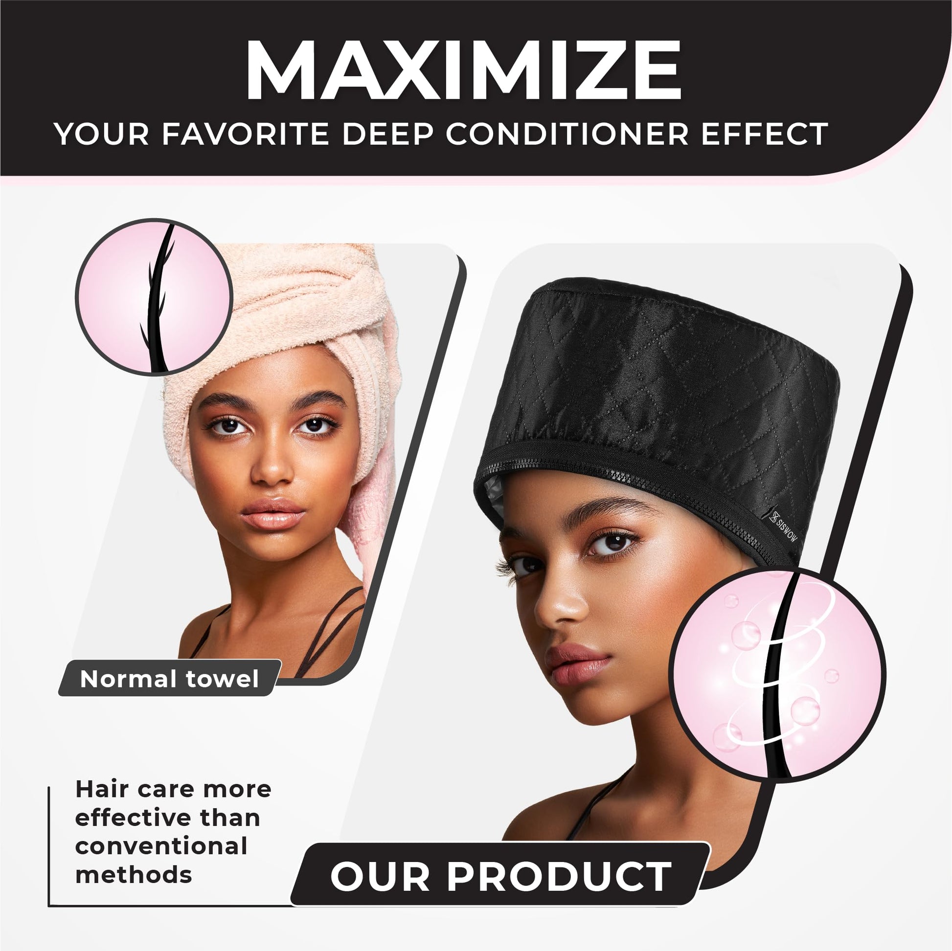 At home salon hair steaming cap lifestyle view during a deep conditioning treatment