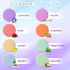 CalmNFiz shower bombs arranged to show different colored tablets