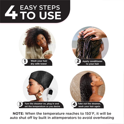 SISWOW hair conditioning cap displaying the safe automatic power cord connection