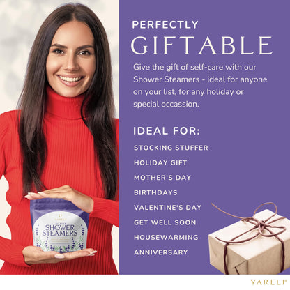 Self care relaxation gift box containing twelve pure lavender essential oil shower steamers